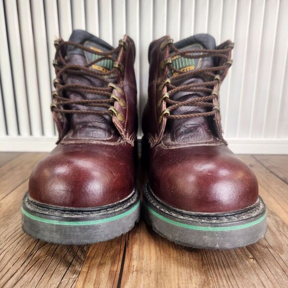John Deere 50964 Soft Toe Leather Work Boots Men Sz 8M Brown Lace Up Made in USA - Picture 2 of 12